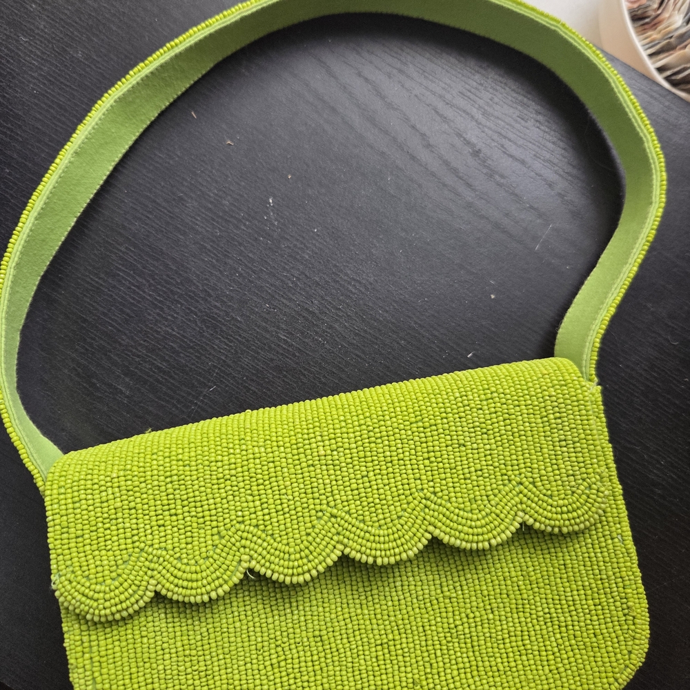 Maeve Lime Green Beaded Scallop Flap Shoulder Bag